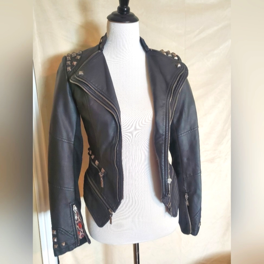 Modcloth TCEC studded faux leather Cropped Moto jacket